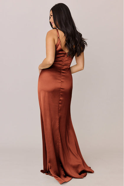 Giada Satin Dress | Made To Order | Rust