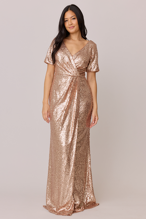 brown sequin rose dress MAEZ SEQUIN DRESS IN BROWN | CULT MIA