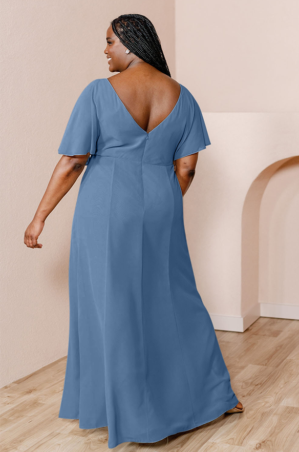 Sample Dusty Blue Gwen Chiffon Dress | Ready To Ship 26 Sample Dusty Blue Gwen Chiffon Dress | Ready To Ship 26