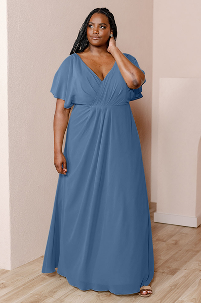 Sample Dusty Blue Gwen Chiffon Dress Sample Dusty Blue Gwen Chiffon Dress