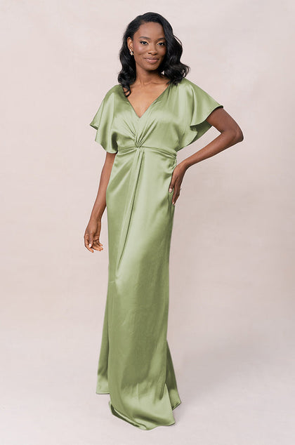 Gwen Satin Dress | Made To Order | Matcha
