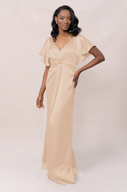 Gwen Satin Dress | Made To Order | Honey Beige