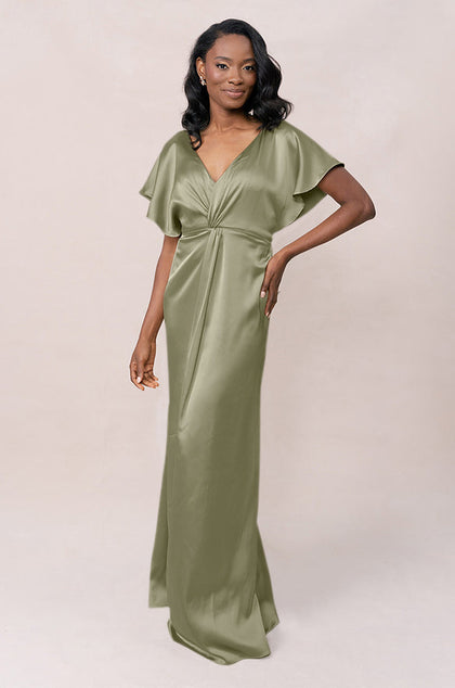 Gwen Satin Dress | Made To Order | Moss