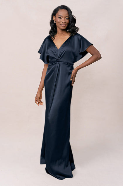 Gwen Satin Dress | Made To Order | Navy Blue