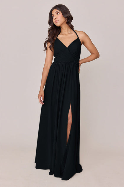 Hannah Chiffon Faux Wrap Dress | Made To Order | Black