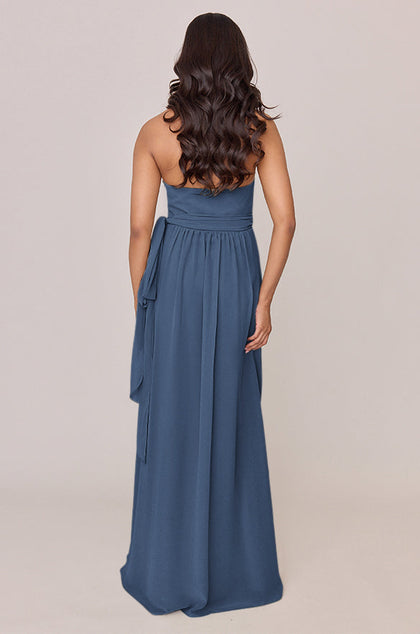 Hannah Chiffon Faux Wrap Dress | Made To Order | Dusty Blue