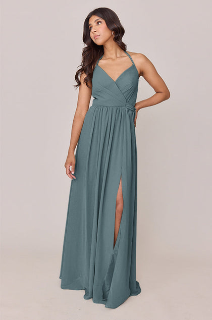 Hannah Chiffon Faux Wrap Dress | Made To Order | Eucalyptus