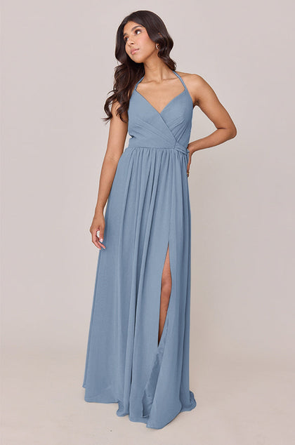 Hannah Chiffon Faux Wrap Dress | Made To Order | French Blue