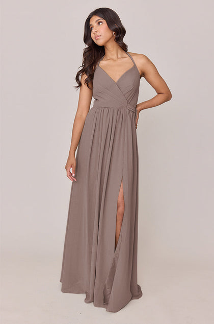 Hannah Chiffon Faux Wrap Dress | Made To Order | Latte