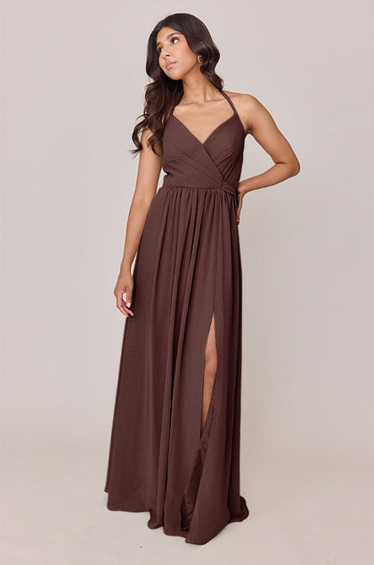 Hannah Chiffon Faux Wrap Dress | Made To Order | Mahogany