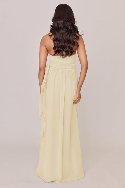 Hannah Chiffon Faux Wrap Dress | Made To Order | Pale Yellow