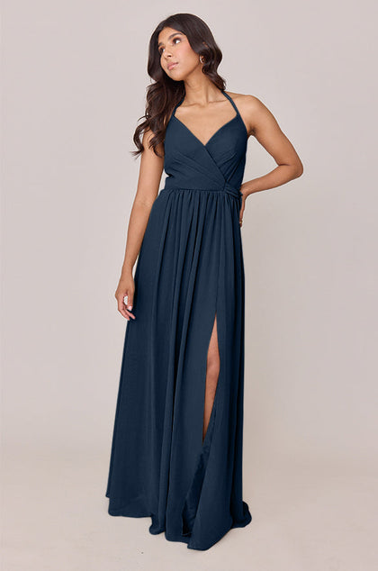 Hannah Chiffon Faux Wrap Dress | Made To Order | Romantic Blue