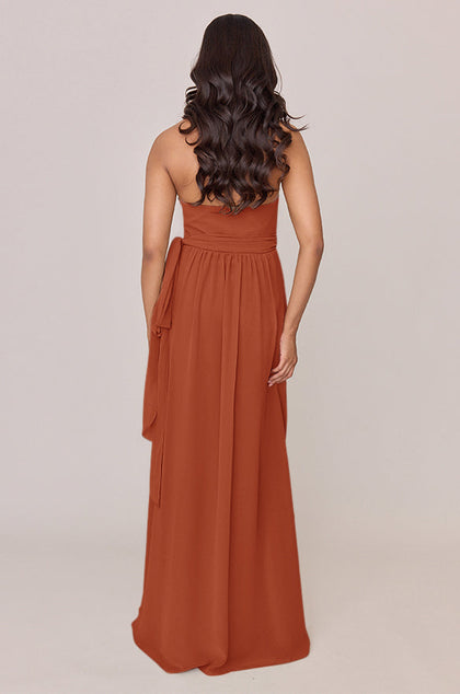 Hannah Chiffon Faux Wrap Dress | Made To Order | Rust Orange