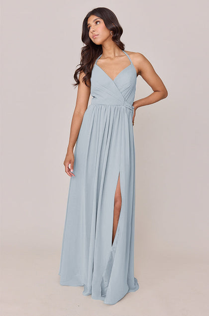 Hannah Chiffon Faux Wrap Dress | Made To Order | Sky Blue
