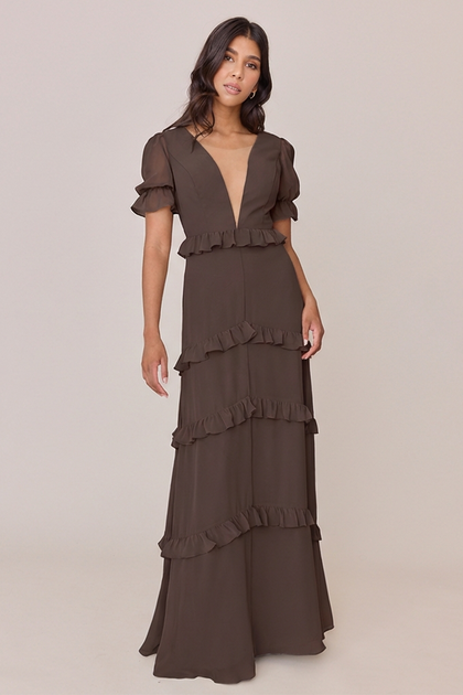Harley Chiffon Dress | Made To Order | Espresso