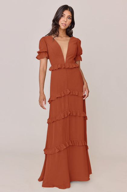 Harley Chiffon Dress | Made To Order | Rust Orange
