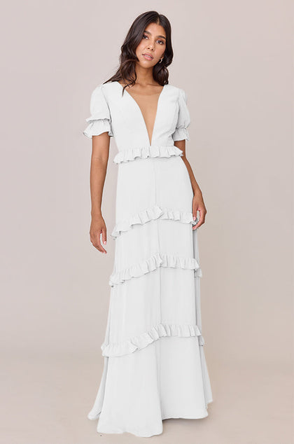 Harley Chiffon Dress | Made To Order | White Pearl