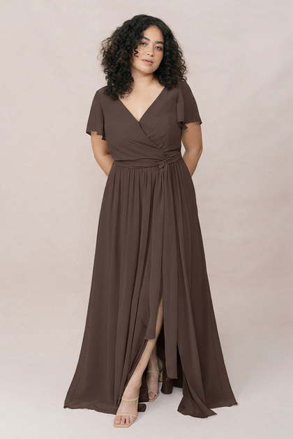 Harper Chiffon Faux Wrap Dress | Made To Order | Espresso