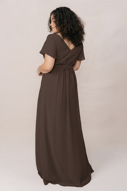 Harper Chiffon Faux Wrap Dress | Made To Order | Espresso