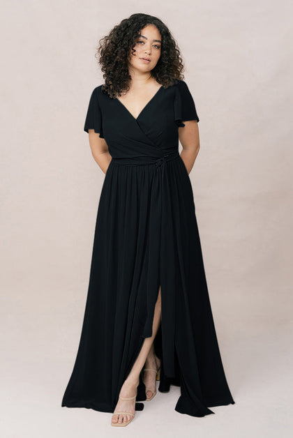 Harper Chiffon Faux Wrap Dress | Made To Order | Black