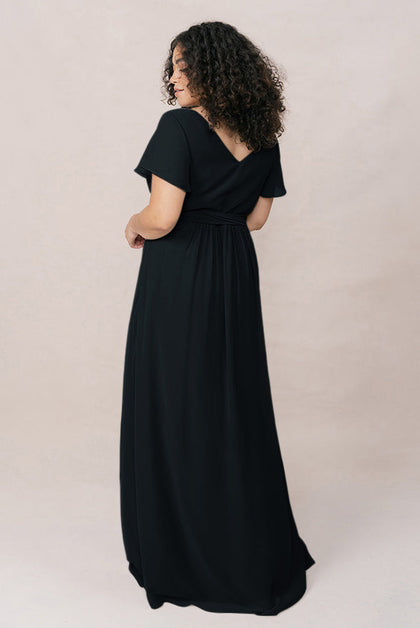 Harper Chiffon Faux Wrap Dress | Made To Order | Black