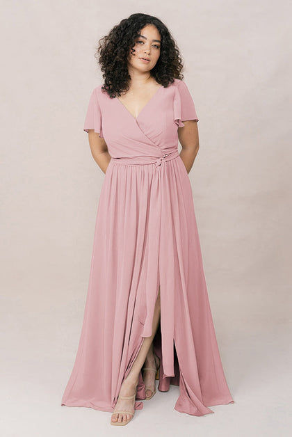 Harper Chiffon Faux Wrap Dress | Made To Order | Blushing Bride