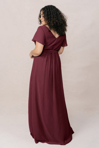 Harper Chiffon Faux Wrap Dress | Made To Order | Cabernet