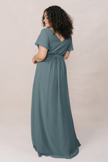 Harper Chiffon Faux Wrap Dress | Made To Order | Eucalyptus