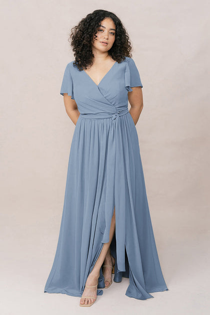 Harper Chiffon Faux Wrap Dress | Made To Order | French Blue