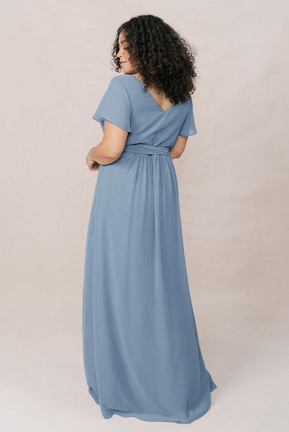 Harper Chiffon Faux Wrap Dress | Made To Order | French Blue