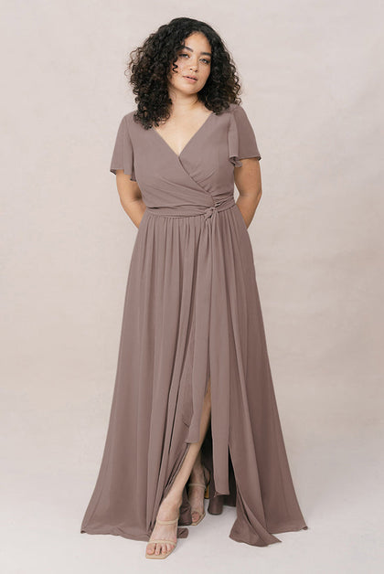 Harper Chiffon Faux Wrap Dress | Made To Order | Latte