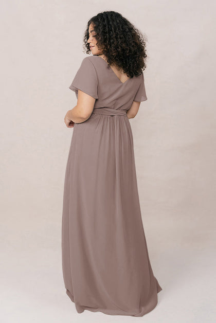 Harper Chiffon Faux Wrap Dress | Made To Order | Latte