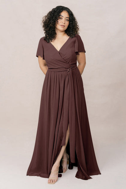 Harper Chiffon Faux Wrap Dress | Made To Order | Mahogany