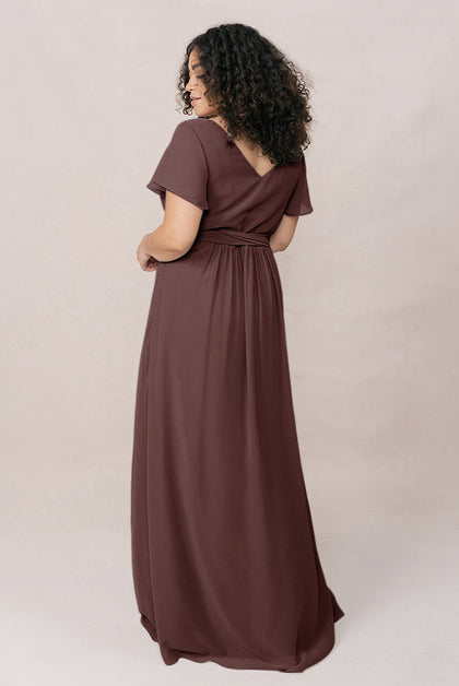 Harper Chiffon Faux Wrap Dress | Made To Order | Mahogany