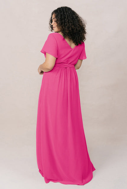 Harper Chiffon Faux Wrap Dress | Made To Order | Malibu Pink