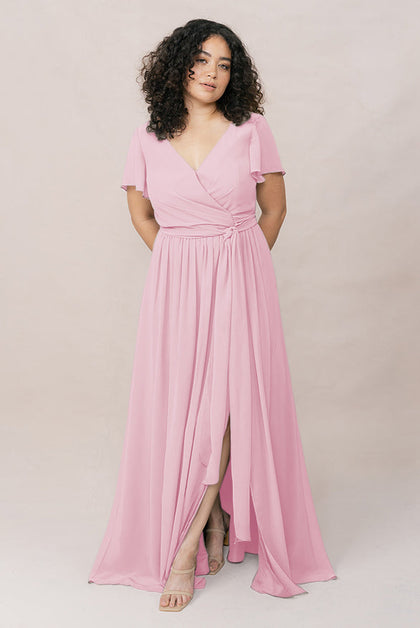 Harper Chiffon Faux Wrap Dress | Perfect Pink