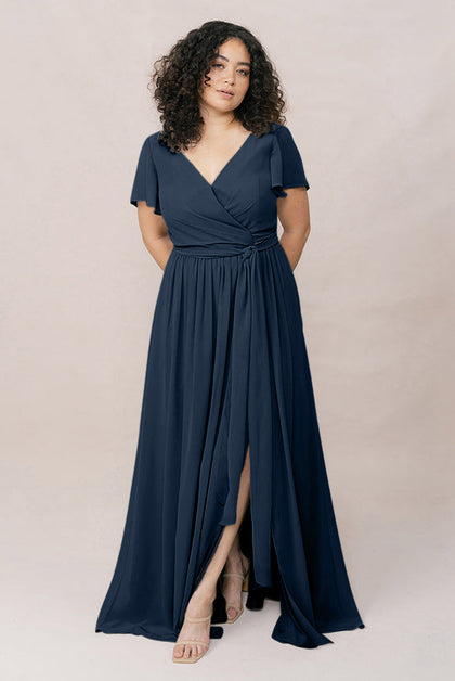 Harper Chiffon Faux Wrap Dress | Made To Order | Romantic Blue