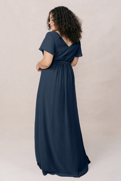 Harper Chiffon Faux Wrap Dress | Made To Order | Romantic Blue