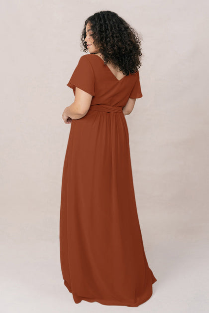 Harper Chiffon Faux Wrap Dress | Made To Order | Rust