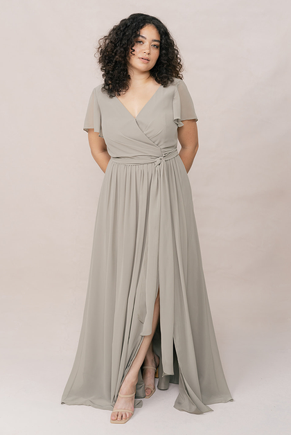 Harper Chiffon Faux Wrap Dress | Made To Order | Silver Sage