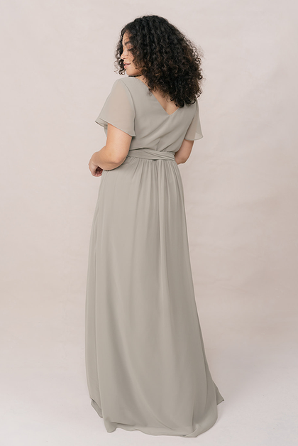 Harper Chiffon Faux Wrap Dress | Made To Order | Silver Sage