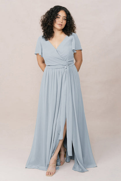 Harper Chiffon Faux Wrap Dress | Made To Order | Sky Blue
