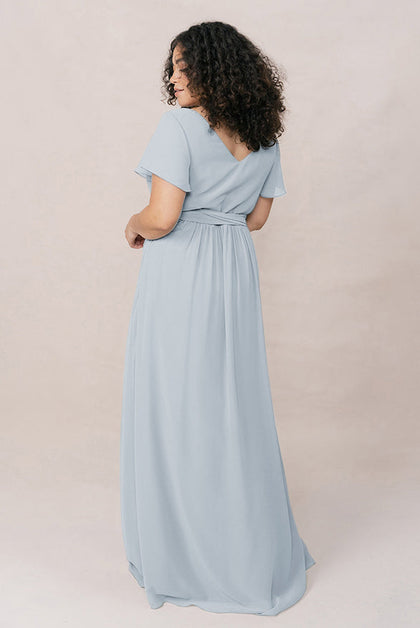 Harper Chiffon Faux Wrap Dress | Made To Order | Sky Blue