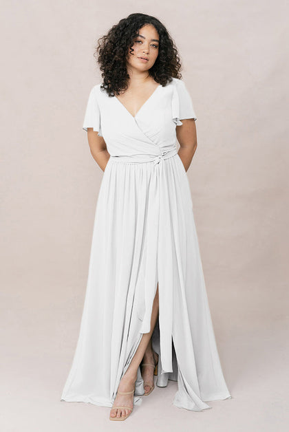Harper Chiffon Faux Wrap Dress | Made To Order | White Pearl
