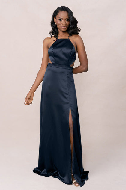 Haven Satin Dress | Made To Order | Navy Blue