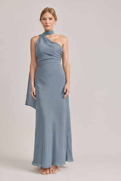 Imani Chiffon Dress | Made To Order | Dusty Blue
