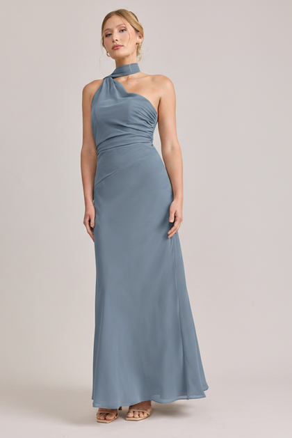 Imani Chiffon Dress | Made To Order | Dusty Blue