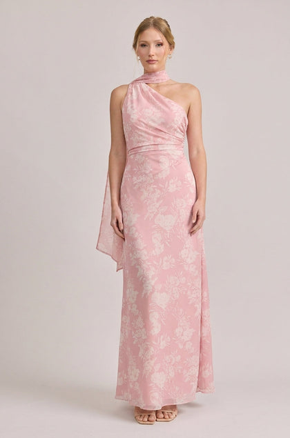 Imani Chiffon Floral Print Dress | Made To Order | Blush Bouquet