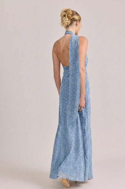 Imani Chiffon Floral Print Dress | Made To Order | Dusty Blue Posey
