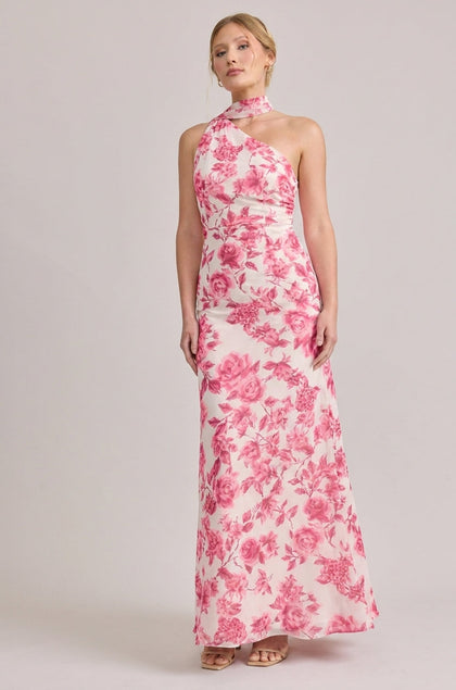 Imani Chiffon Floral Print Dress | Made To Order | Hot Pink Garden
